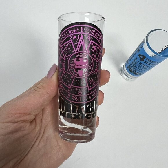 Set of 2 Souvenir 4" Tall Shot Glasses from  Riviera Maya Mexico New - Picture 2 of 7